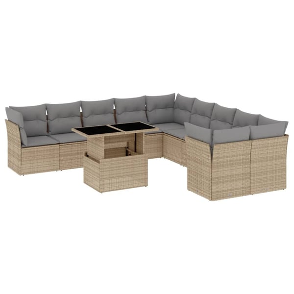 vidaXL sofasæt til haven 11 dele med hynder polyrattan beige