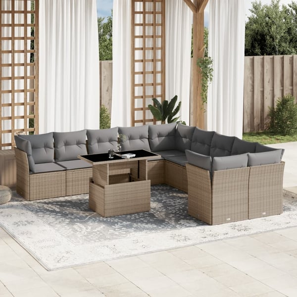 vidaXL sofasæt til haven 11 dele med hynder polyrattan beige