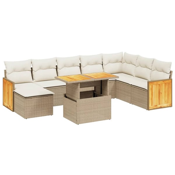 vidaXL sofasæt til haven 9 dele med hynder polyrattan beige