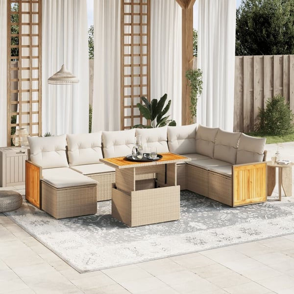 vidaXL sofasæt til haven 9 dele med hynder polyrattan beige