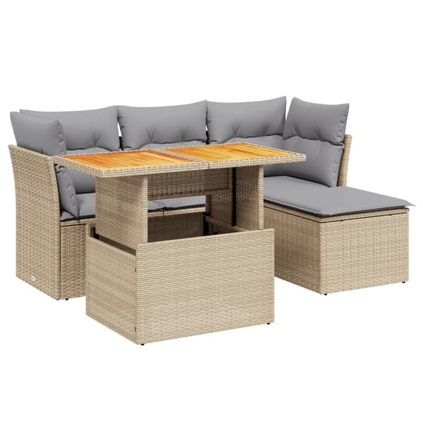 vidaXL sofasæt til haven 6 dele med hynder polyrattan beige