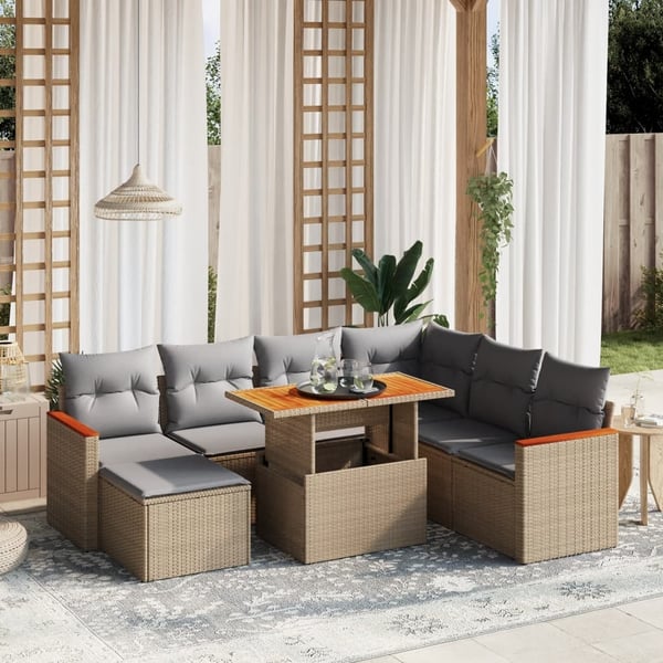 vidaXL sofasæt til haven 8 dele med hynder polyrattan beige