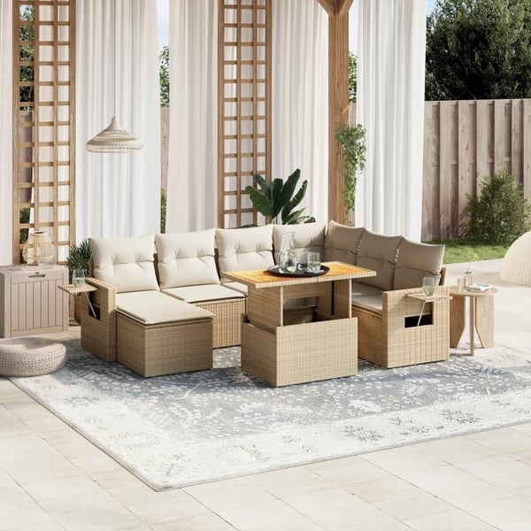 vidaXL sofasæt til haven 8 dele med hynder polyrattan beige