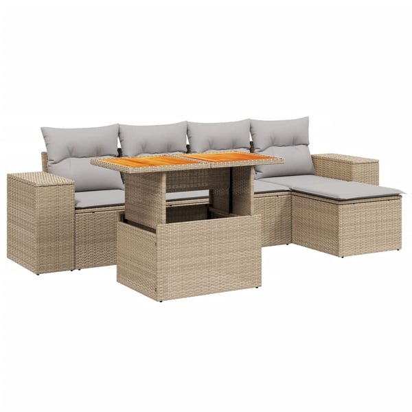 vidaXL sofasæt til haven 6 dele med hynder polyrattan beige