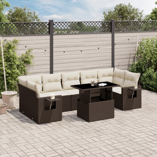 vidaXL sofasæt til haven 8 dele med hynder polyrattan brun