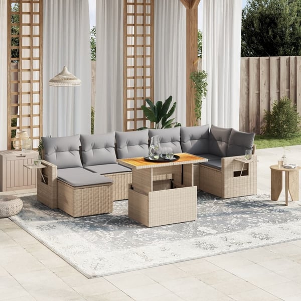 vidaXL sofasæt til haven 8 dele med hynder polyrattan beige