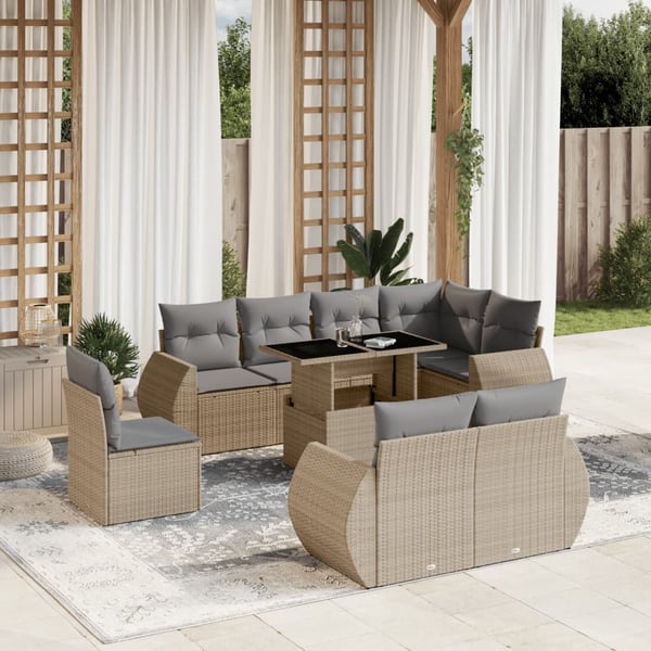 vidaXL sofasæt til haven 9 dele med hynder polyrattan beige