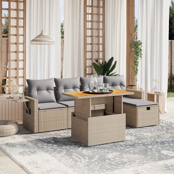 vidaXL sofasæt til haven 6 dele med hynder polyrattan beige