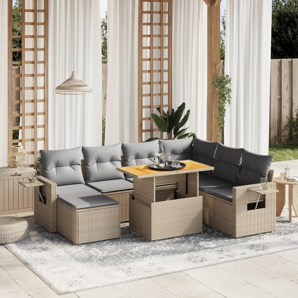 vidaXL sofasæt til haven 8 dele med hynder polyrattan beige