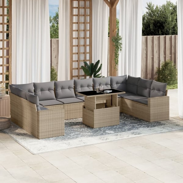 vidaXL sofasæt til haven 11 dele med hynder polyrattan beige