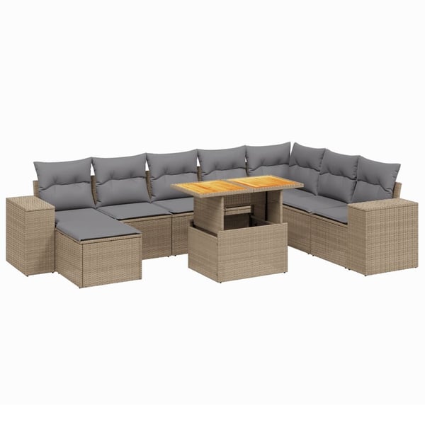 vidaXL sofasæt til haven 9 dele med hynder polyrattan beige