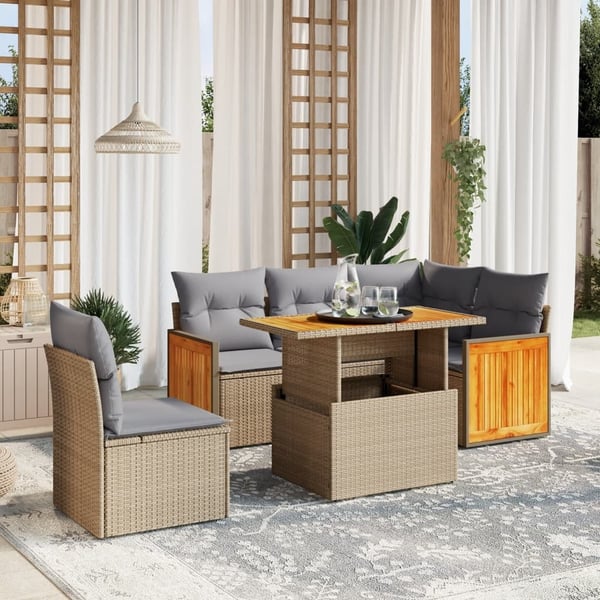 vidaXL sofasæt til haven 6 dele med hynder polyrattan beige