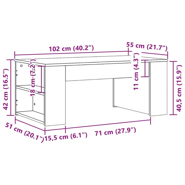 vidaXL Salongbord røkt eik 102x55x42 cm konstruert tre