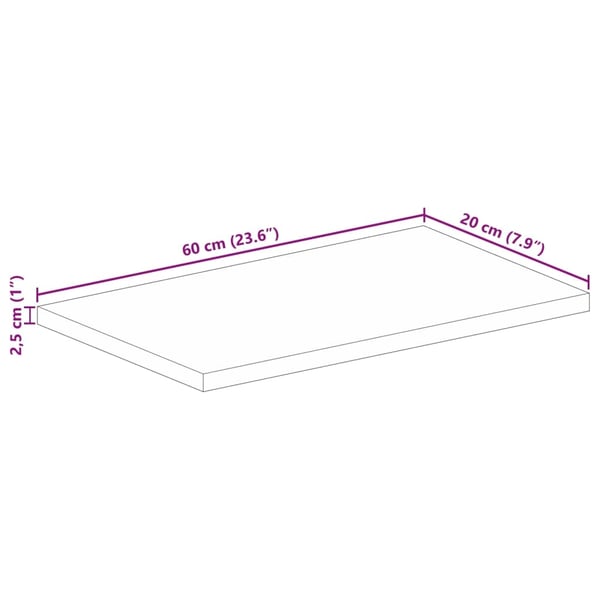 vidaXL bordplade 60x20x2,5 cm rektangulær massivt genbrugstræ