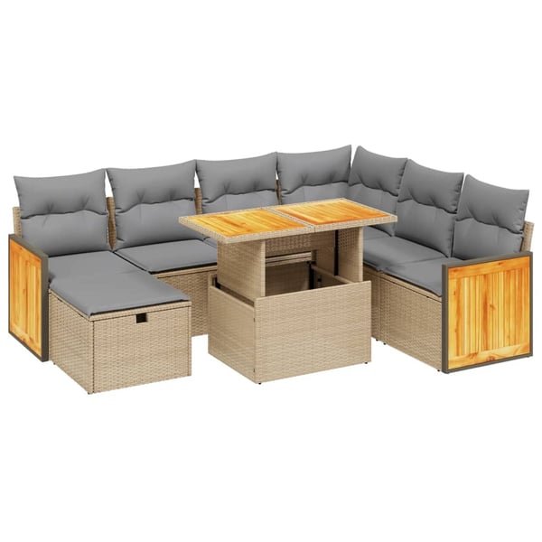 vidaXL Matgrupp för trädgården med dynor 8 delar beige konstrotting