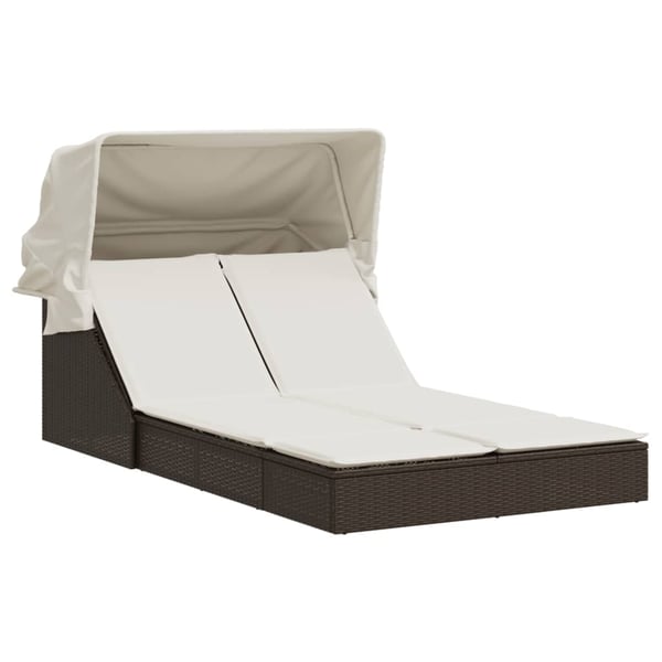 vidaXL solseng med baldakin og hynder polyrattan brun