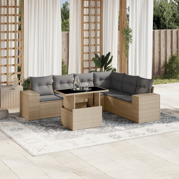 vidaXL sofasæt til haven 7 dele med hynder polyrattan beige