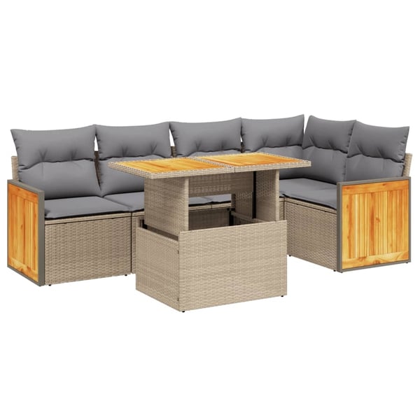 vidaXL sofasæt til haven 6 dele med hynder polyrattan beige