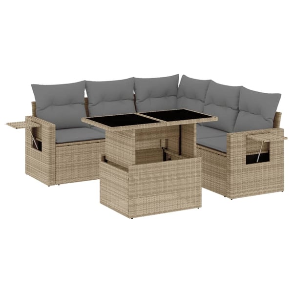 vidaXL sofasæt til haven 6 dele med hynder polyrattan beige