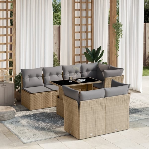 vidaXL sofasæt til haven 8 dele med hynder polyrattan beige