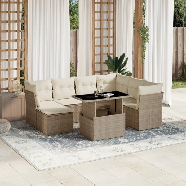 vidaXL sofasæt til haven 8 dele med hynder polyrattan beige
