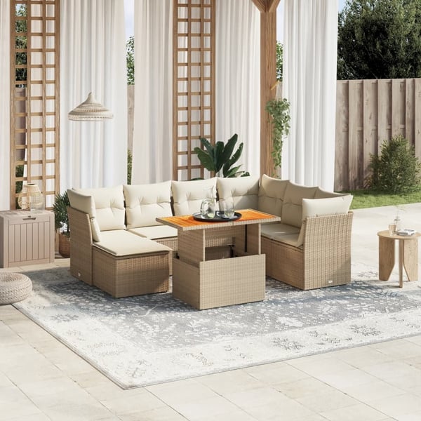 vidaXL sofasæt til haven 8 dele med hynder polyrattan beige