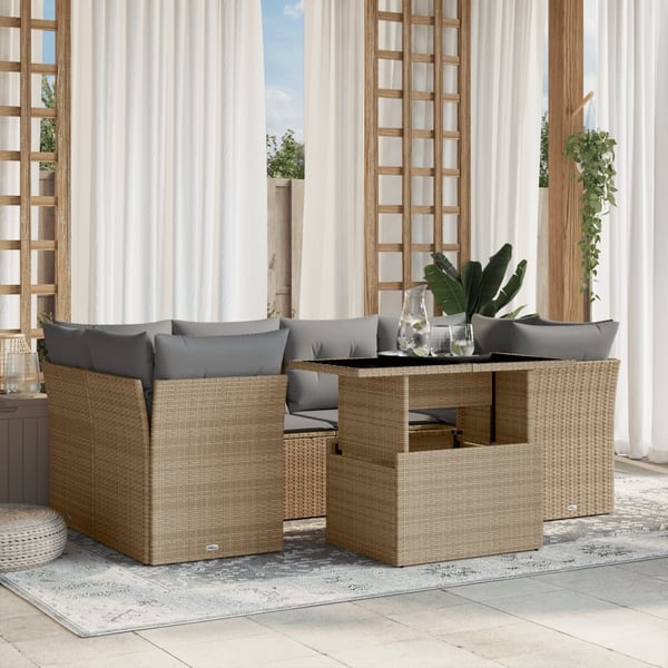 vidaXL sofasæt til haven 7 dele med hynder polyrattan beige