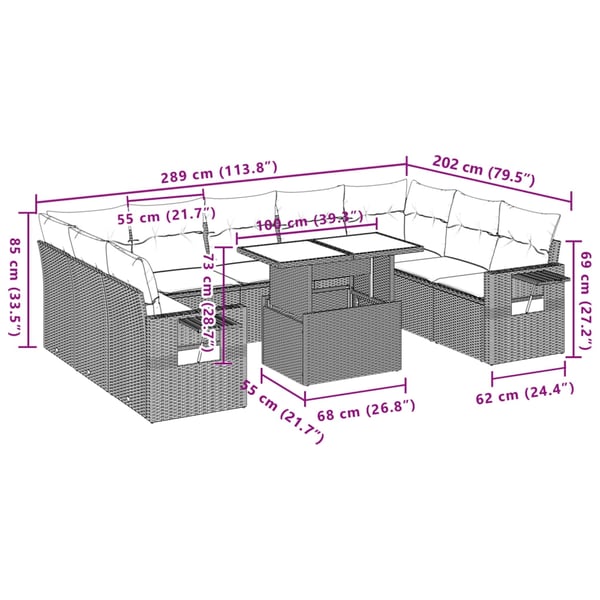 vidaXL sofasæt til haven 10 dele med hynder polyrattan beige
