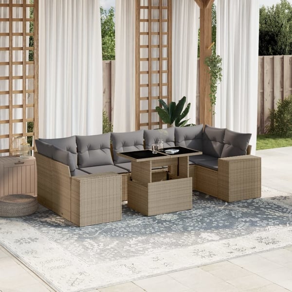 vidaXL sofasæt til haven 8 dele med hynder polyrattan beige