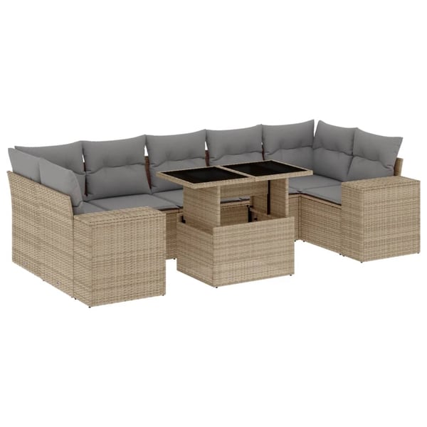 vidaXL sofasæt til haven 8 dele med hynder polyrattan beige