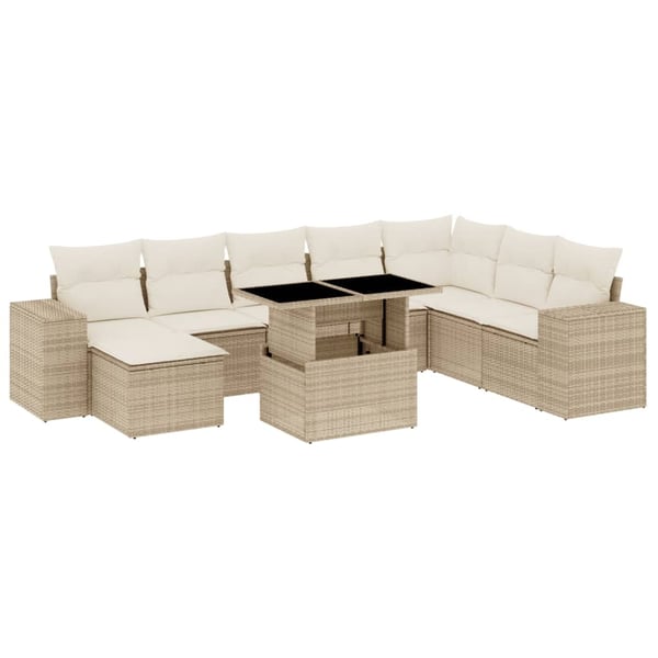 vidaXL sofasæt til haven 9 dele med hynder polyrattan beige