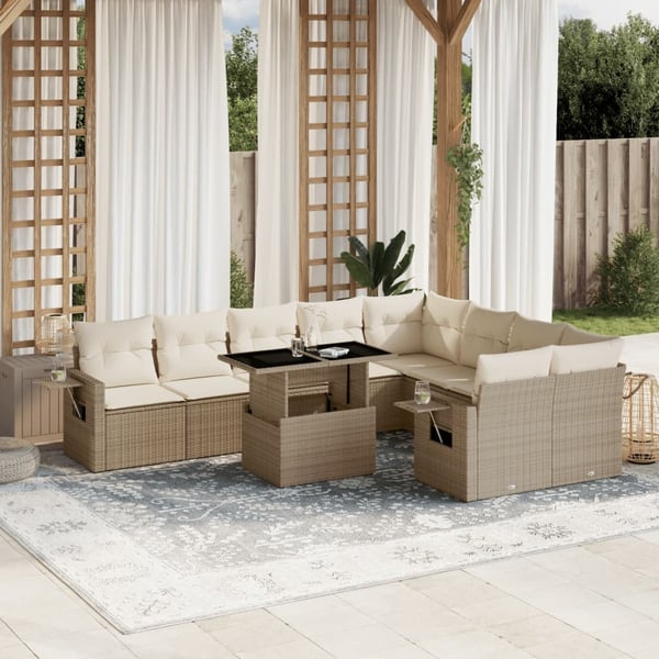 vidaXL sofasæt til haven 10 dele med hynder polyrattan beige