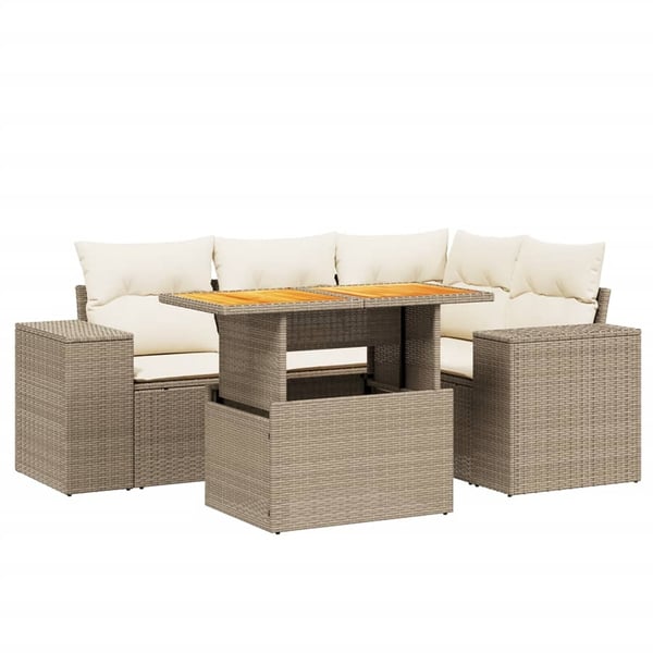 vidaXL sofasæt til haven 5 dele med hynder polyrattan beige