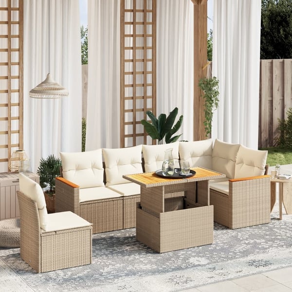 vidaXL sofasæt til haven 7 dele med hynder polyrattan beige