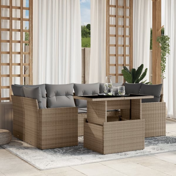 vidaXL sofasæt til haven 7 dele med hynder polyrattan beige