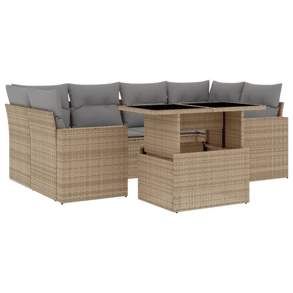 vidaXL sofasæt til haven 7 dele med hynder polyrattan beige