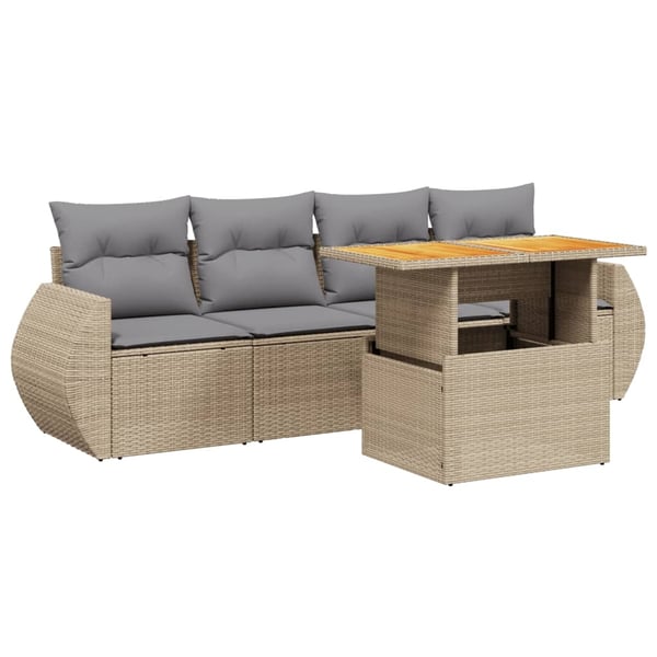 vidaXL sofasæt til haven 5 dele med hynder polyrattan beige