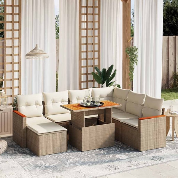 vidaXL sofasæt til haven 8 dele med hynder polyrattan beige