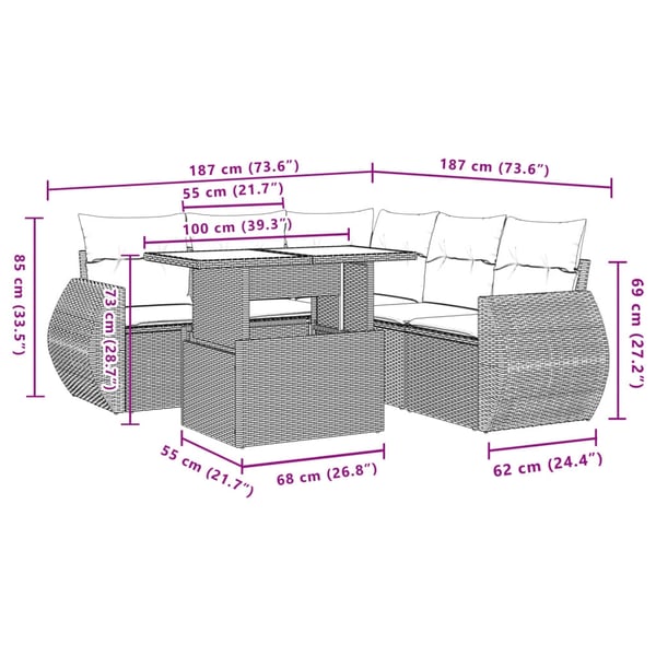 vidaXL sofasæt til haven 6 dele med hynder polyrattan beige