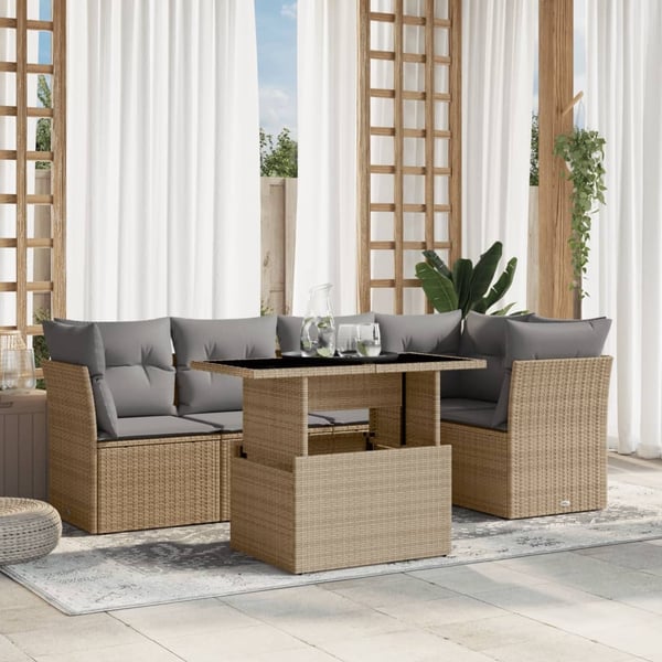 vidaXL sofasæt til haven 6 dele med hynder polyrattan beige