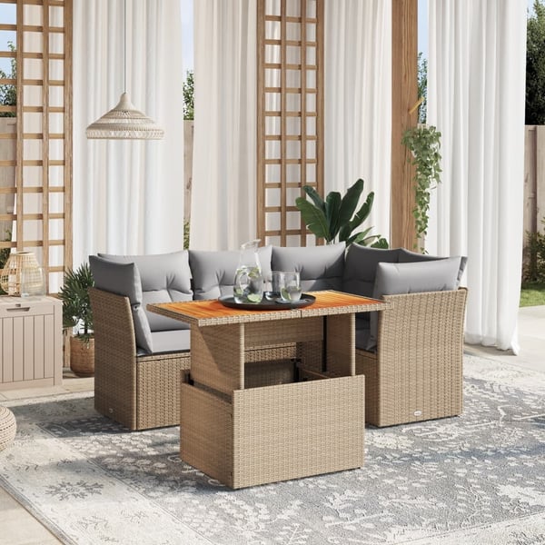 vidaXL sofasæt til haven 5 dele med hynder polyrattan beige