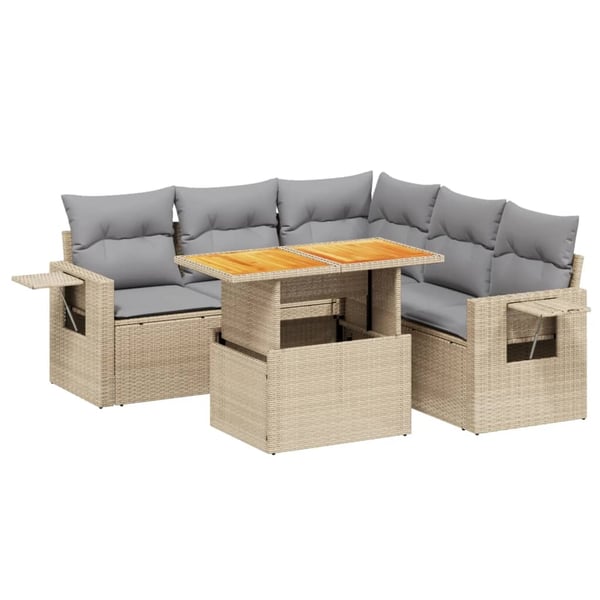 vidaXL sofasæt til haven 6 dele med hynder polyrattan beige