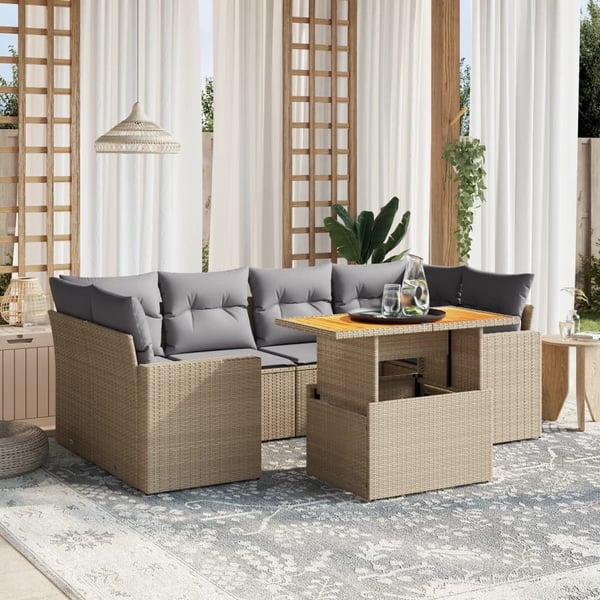 vidaXL sofasæt til haven 7 dele med hynder polyrattan beige