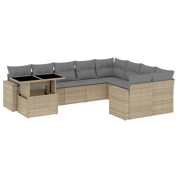 vidaXL sofasæt til haven 10 dele med hynder polyrattan beige