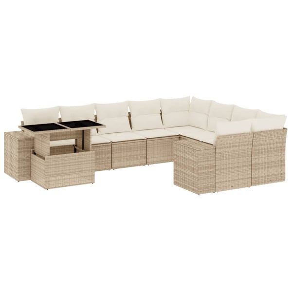 vidaXL sofasæt til haven 10 dele med hynder polyrattan beige