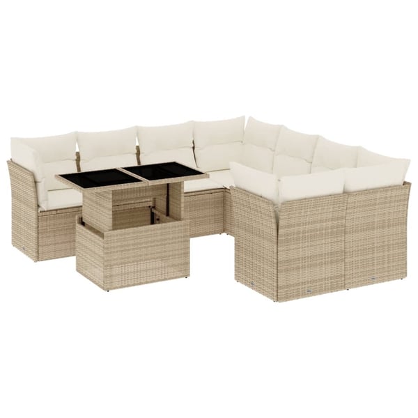 vidaXL sofasæt til haven 9 dele med hynder polyrattan beige