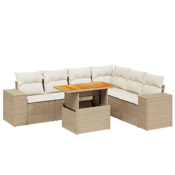vidaXL sofasæt til haven 7 dele med hynder polyrattan beige