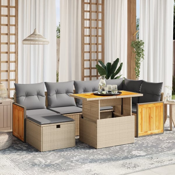 vidaXL sofasæt til haven 7 dele med hynder polyrattan beige