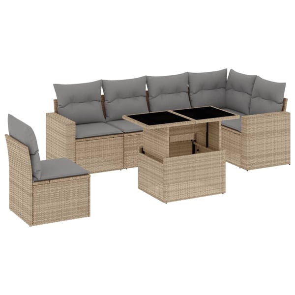 vidaXL sofasæt til haven 7 dele med hynder polyrattan beige