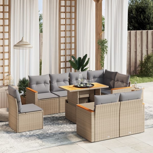 vidaXL sofasæt til haven 9 dele med hynder polyrattan beige